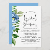 ブライダルシャワーブルーフローラ緑の花 招待状 (正面/裏面)