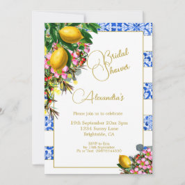 ブライダルシャワーブルーホワイトストライプフローラ 招待状