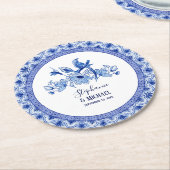 ブライダルシャワーブルーホワイトチノワセリーバードフローラ ラウンドペーパーコースター (アングル)