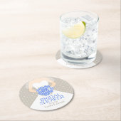 ブライダルシャワーブルーホワイトドレスカスタムコースター ラウンドペーパーコースター (インサイチュ)