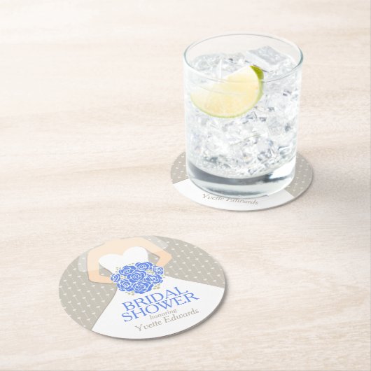 ブライダルシャワーブルーホワイトドレスカスタムコースター ラウンドペーパーコースター (インサイチュ)