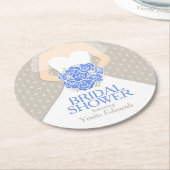 ブライダルシャワーブルーホワイトドレスカスタムコースター ラウンドペーパーコースター (アングル)