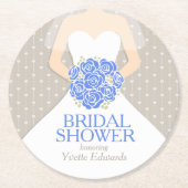 ブライダルシャワーブルーホワイトドレスカスタムコースター ラウンドペーパーコースター (正面)