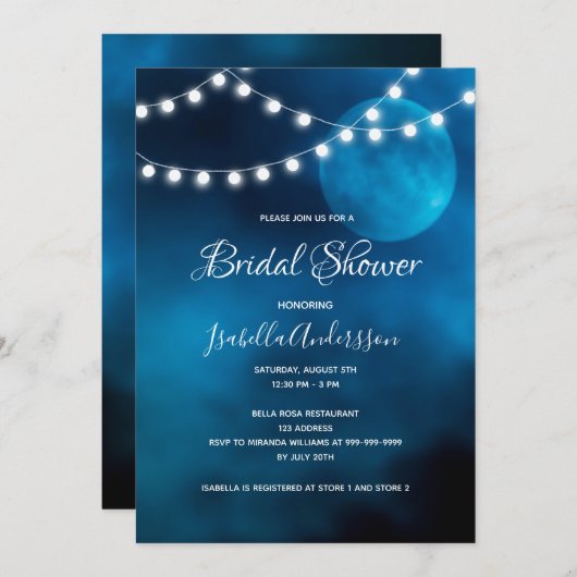 ブライダルシャワーブルームーン妖精のライトロマンチック 招待状 (正面/裏面)