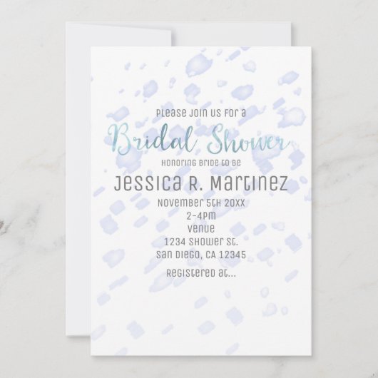 ブライダルシャワーブルーレインウォーターカラー招待状 招待状 (正面)