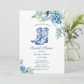 ブライダルシャワーブルー女性のカーボーイブーツフローラ西 招待状 (スタンド正面)