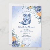 ブライダルシャワーブルー女性のカーボーイブーツ花西 招待状 (正面)