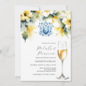 ブライダルシャワーブルー&イエロー花びら&プロセッコ 招待状 (正面)