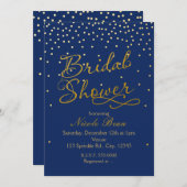 ブライダルシャワーブルー&ゴールドフォイル紙吹雪招待状 招待状 (正面/裏面)