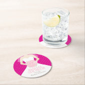 ブライダルシャワーホットピンクのホワイトドレスカスタムコースター ラウンドペーパーコースター (インサイチュ)