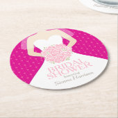 ブライダルシャワーホットピンクのホワイトドレスカスタムコースター ラウンドペーパーコースター (アングル)