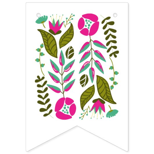 ブライダルシャワーホットピンクアクア結婚フラワーズフローラ バンティングフラッグ (第1の旗)