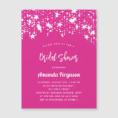 ブライダルシャワーホットピンクホワイトスターズ高級 マグネット招待状 (正面)