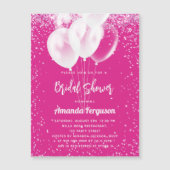 ブライダルシャワーホットピンクホワイトバルーン贅沢 マグネット招待状 (正面)