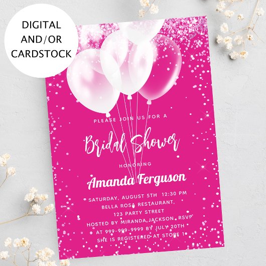 ブライダルシャワーホットピンクホワイトバルーン 招待状