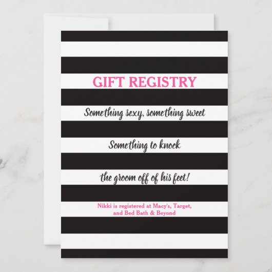 ブライダルシャワーホットピンク牡丹白黒ストライプ 招待状 (裏面)