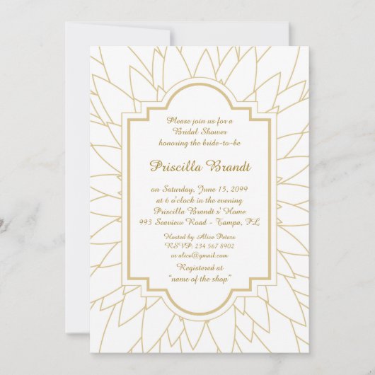ブライダルシャワーホナリング、モネズダリアスタイル、ホワイト 招待状 (正面)