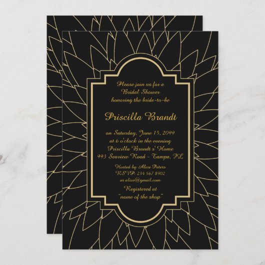 ブライダルシャワーホノリング，モネのダリアスタイル，ブラック 招待状 (正面/裏面)