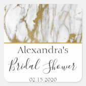 ブライダルシャワーホワイトと金ゴールドエレガント大理石 スクエアシール (正面)