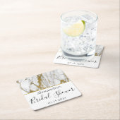 ブライダルシャワーホワイトと金ゴールドエレガント大理石 スクエアペーパーコースター (インサイチュ)