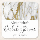 ブライダルシャワーホワイトと金ゴールドエレガント大理石 スクエアペーパーコースター (正面)