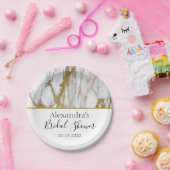 ブライダルシャワーホワイトと金ゴールドエレガント大理石 ペーパープレート (パーティー)