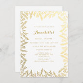 ブライダルシャワーホワイトゴールドフォイル葉ズ 招待状 (正面/裏面)