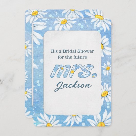ブライダルシャワーホワイトデイジーオンブルー 招待状 (正面/裏面)