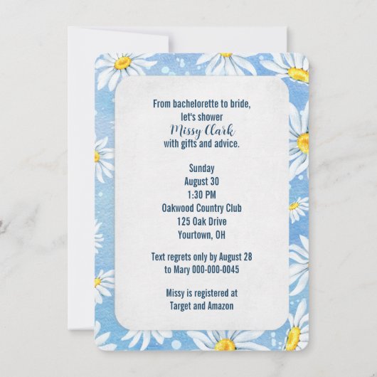 ブライダルシャワーホワイトデイジーオンブルー 招待状 (裏面)