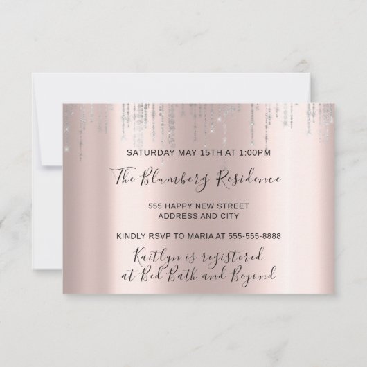 ブライダルシャワーホワイトドレスシルバーグレーシルバーバラ 招待状 (裏面)