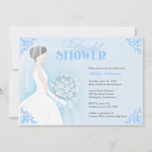 ブライダルシャワーホワイトドレスフラット招待状 招待状 (正面)