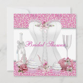 ブライダルシャワーホワイトピンクカップケーズシャンパン 招待状 (正面)