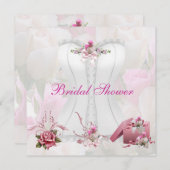 ブライダルシャワーホワイトピンクコルセットフローラ 招待状 (正面/裏面)