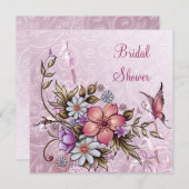 ブライダルシャワーホワイトピンク花蝶 招待状 (正面/裏面)