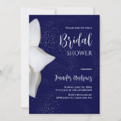 ブライダルシャワーホワイトマグノリアエレガントネイビー 招待状 (正面)