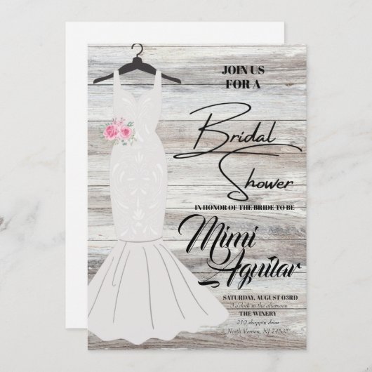 ブライダルシャワーホワイトマーメイドドレス招待状 招待状 (正面/裏面)