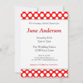 ブライダルシャワーホワイト水玉模様オンレッド招待状 招待状 (裏面)