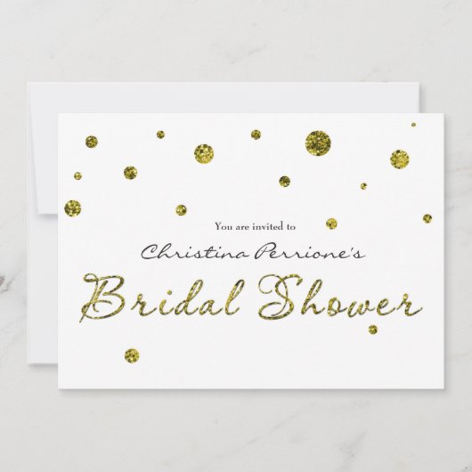 ブライダルシャワーホワイト金ゴールドグリッターモダンカード 招待状 (正面)