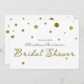 ブライダルシャワーホワイト金ゴールドグリッターモダンカード 招待状 (正面/裏面)