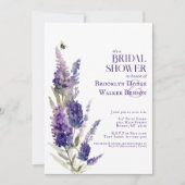 ブライダルシャワーボタニカルラベンダーフローラパープル 招待状 (正面)