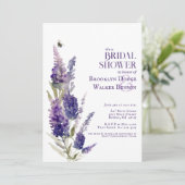 ブライダルシャワーボタニカルラベンダーフローラパープル 招待状 (スタンド正面)