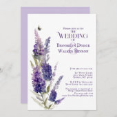 ブライダルシャワーボタニカルラベンダーフローラパープル 招待状 (正面/裏面)