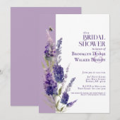 ブライダルシャワーボタニカルラベンダーフローラパープル 招待状 (正面/裏面)
