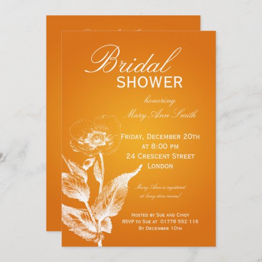 ブライダルシャワーポエレガントピーオレンジ 招待状 (正面/裏面)