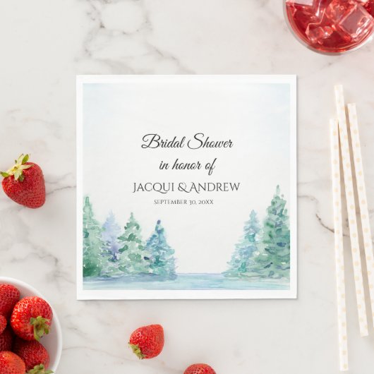 ブライダルシャワーマウンテンパインズレイクサイドウォーターカラー スタンダードランチョンナプキン (インサイチュ)