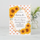 ブライダルシャワーミツバチひまわりバラ金ゴールド白 招待状 (スタンド正面)