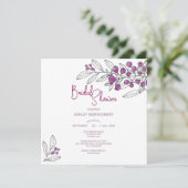 ブライダルシャワーミニマリストパープルベリー葉ズ 招待状 (スタンド正面)
