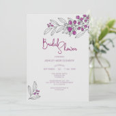ブライダルシャワーミニマリストパープルベリー葉ズ 招待状 (スタンド正面)