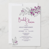 ブライダルシャワーミニマリストパープル葉ズベリー 招待状 (正面)