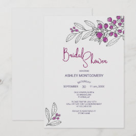 ブライダルシャワーミニマリストパープル葉ズベリー 招待状
